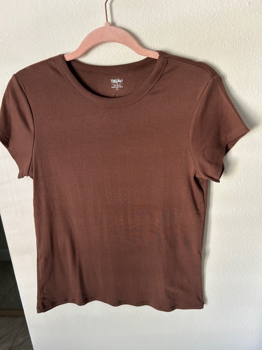 Vtg Y2K 90’s Mossimo 100% cotton Brown baby ringer T-shirt large minimalist